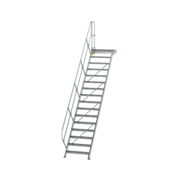 Günzburger Steigtechnik Treppe mit Plattform 45° Stufenbreite 800 mm 16 Stufen Aluminium geriffelt