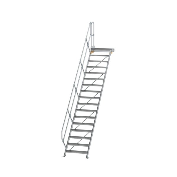 Günzburger Steigtechnik Treppe mit Plattform 45° Stufenbreite 800 mm 17 Stufen Aluminium geriffelt