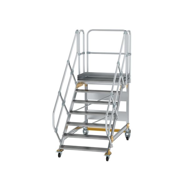 Günzburger Steigtechnik Plattformtreppe 45° fahrbar Stufenbreite 1000mm 7 Stufen Aluminium geriffelt