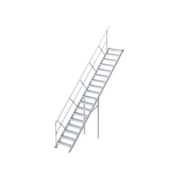 Euroline Treppe 45 Grad, 800 mm Stufenbreite, 1 Handlauf, Stufenausführung Alu – gerieft 18 Stufen