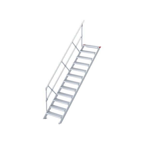 Euroline Treppe 45 Grad, 600 mm Stufenbreite, 1 Handlauf,  Stufenausführung Alu – gerieft 12 Stufen