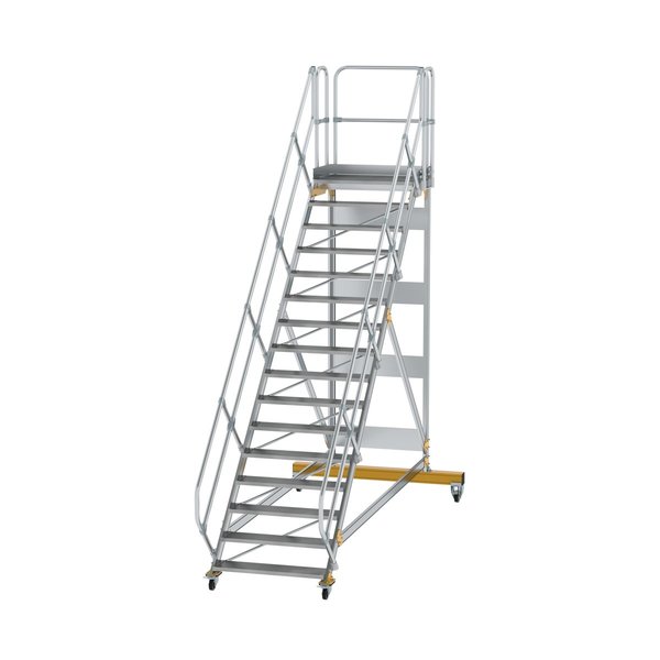 Günzburger Steigtechnik Plattformtreppe 45° fahrbar Stufenbreite 1000mm 16 Stufen Aluminium geriffelt