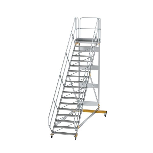 Günzburger Steigtechnik Plattformtreppe 45° fahrbar Stufenbreite 1000mm 18 Stufen Aluminium geriffelt