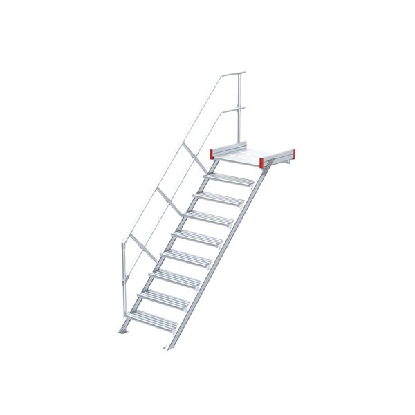 Euroline Podesttreppe 45 Grad, 600 mm Stufenbreite 1 Treppen-/Podestgeländer, Stufenausführung Alu – gerieft 9 Stufen