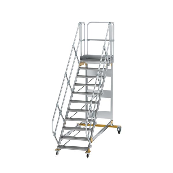 Günzburger Steigtechnik Plattformtreppe 45° fahrbar Stufenbreite 800 mm 11 Stufen Aluminium geriffelt