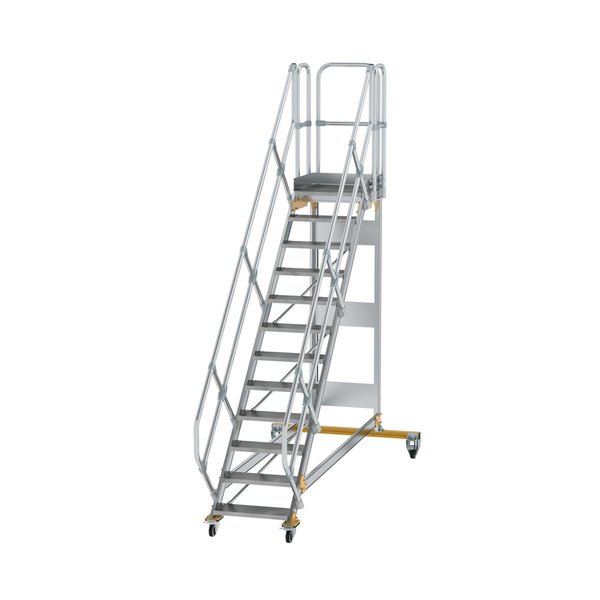 Günzburger Steigtechnik Plattformtreppe 45° fahrbar Stufenbreite 600 mm 12 Stufen Aluminium geriffelt