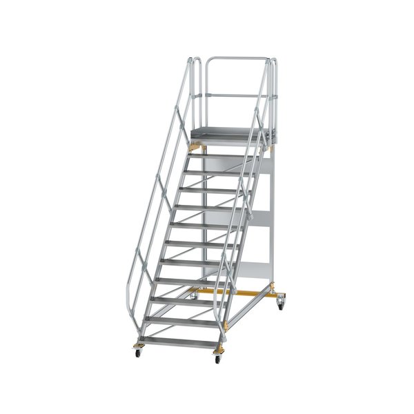 Günzburger Steigtechnik Plattformtreppe 45° fahrbar Stufenbreite 1000mm 12 Stufen Aluminium geriffelt