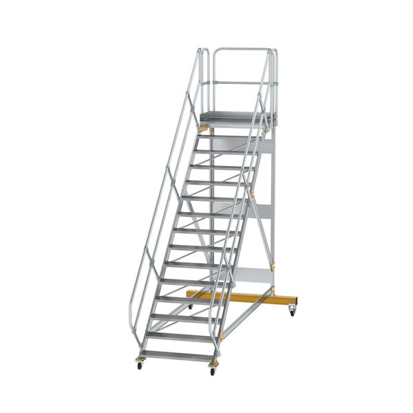 Günzburger Steigtechnik Plattformtreppe 45° fahrbar Stufenbreite 1000mm 15 Stufen Aluminium geriffelt