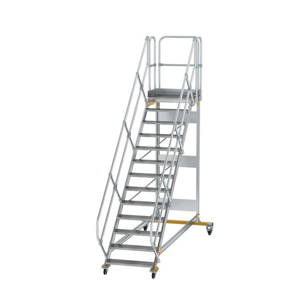 Günzburger Steigtechnik Plattformtreppe 45° fahrbar Stufenbreite 800 mm 13 Stufen Aluminium geriffelt