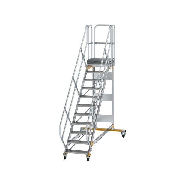 Günzburger Steigtechnik Plattformtreppe 45° fahrbar Stufenbreite 600 mm 11 Stufen Aluminium geriffelt