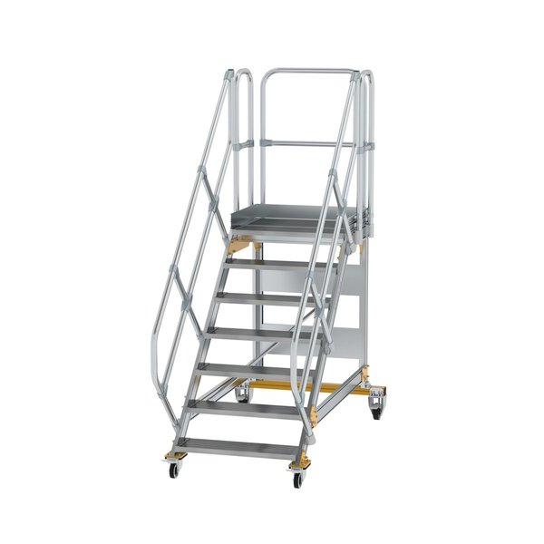 Günzburger Steigtechnik Plattformtreppe 45° fahrbar Stufenbreite 800 mm 7 Stufen Aluminium geriffelt