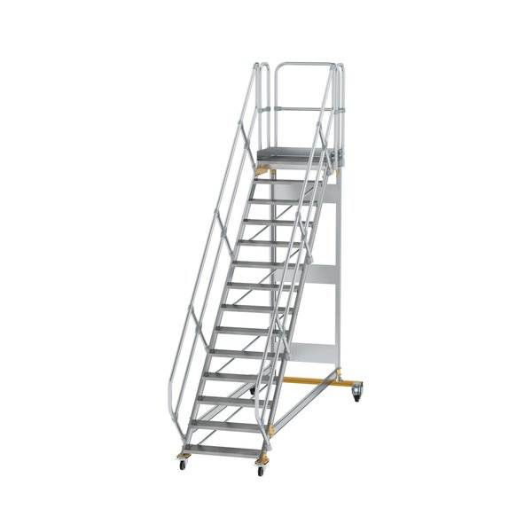 Günzburger Steigtechnik Plattformtreppe 45° fahrbar Stufenbreite 800 mm 14 Stufen Aluminium geriffelt