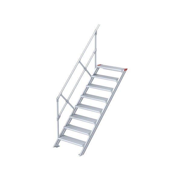 Euroline Treppe 45 Grad, 800 mm Stufenbreite, 1 Handlauf, Stufenausführung Alu – gerieft 8 Stufen