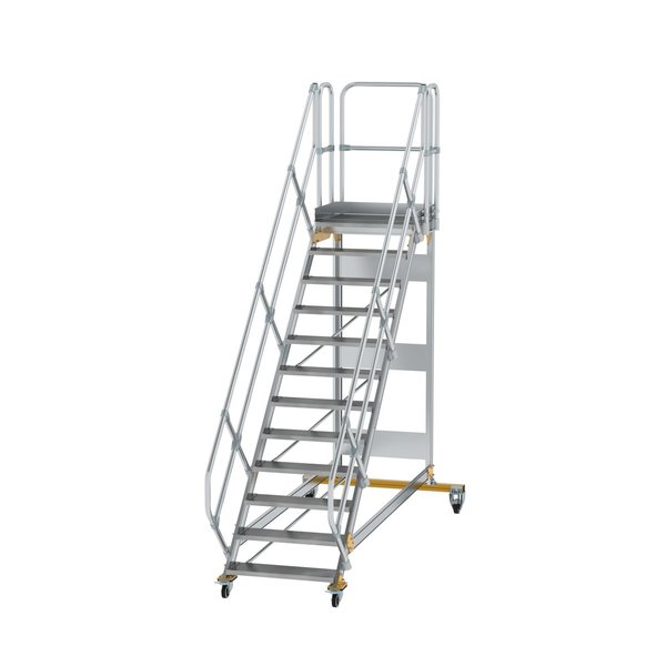 Günzburger Steigtechnik Plattformtreppe 45° fahrbar Stufenbreite 800 mm 12 Stufen Aluminium geriffelt