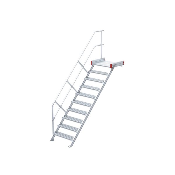 Euroline Podesttreppe 45 Grad, 600 mm Stufenbreite 1 Treppen-/Podestgeländer, Stufenausführung Alu – gerieft 10 Stufen