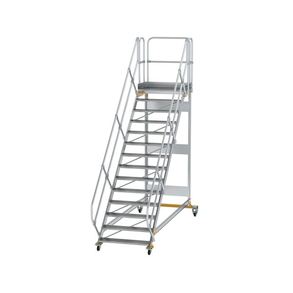 Günzburger Steigtechnik Plattformtreppe 45° fahrbar Stufenbreite 1000mm 14 Stufen Aluminium geriffelt