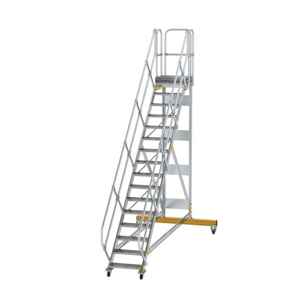 Günzburger Steigtechnik Plattformtreppe 45° fahrbar Stufenbreite 600 mm 16 Stufen Aluminium geriffelt