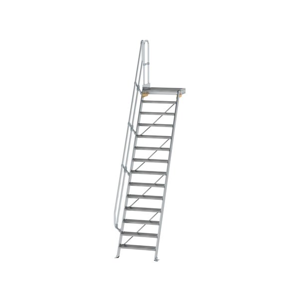 Günzburger Steigtechnik Treppe mit Plattform 60° Stufenbreite 800 mm 14 Stufen Aluminium geriffelt