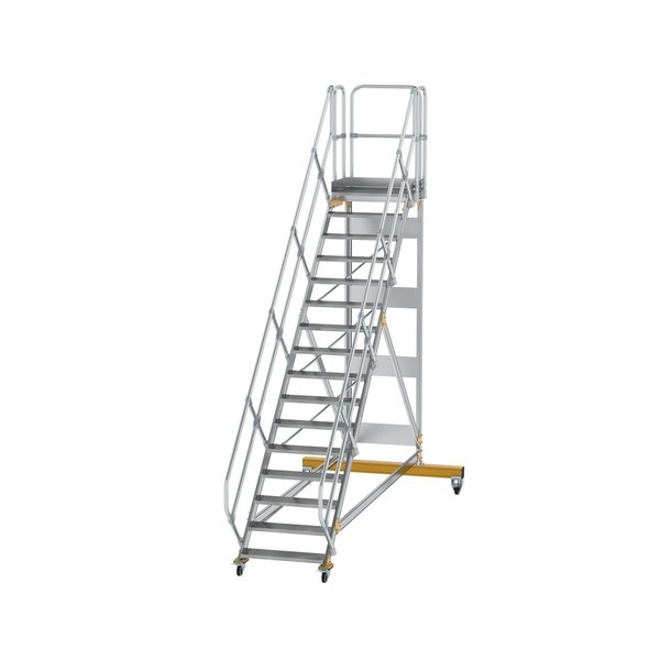 Günzburger Steigtechnik Plattformtreppe 45° fahrbar Stufenbreite 800 mm 16 Stufen Aluminium geriffelt