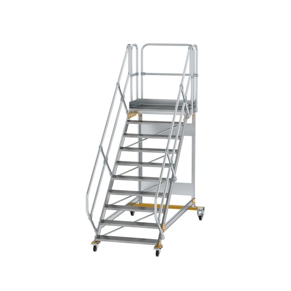 Günzburger Steigtechnik Plattformtreppe 45° fahrbar Stufenbreite 1000mm 10 Stufen Aluminium geriffelt