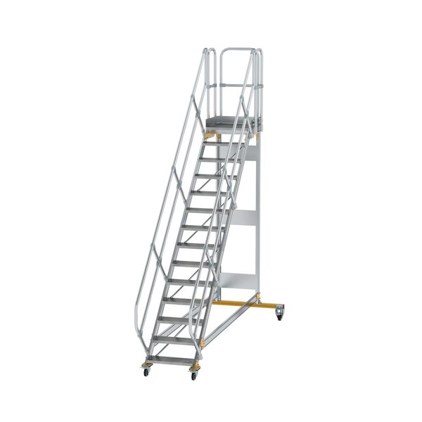 Günzburger Steigtechnik Plattformtreppe 45° fahrbar Stufenbreite 600 mm 14 Stufen Aluminium geriffelt