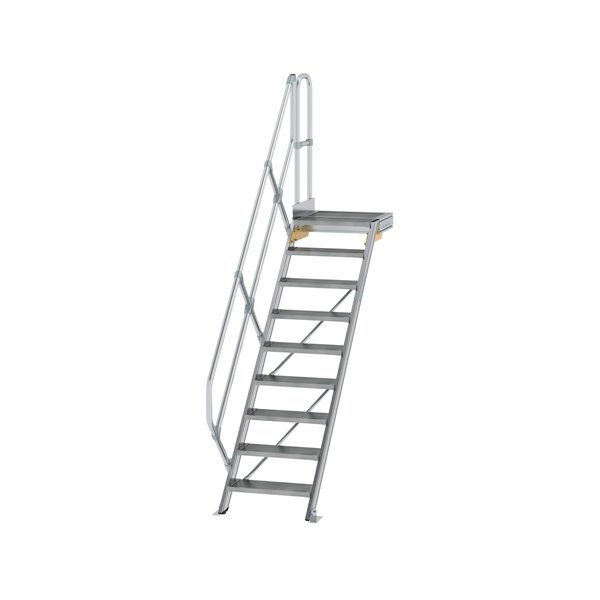 Günzburger Steigtechnik Treppe mit Plattform 45° Stufenbreite 600 mm 9 Stufen Aluminium geriffelt