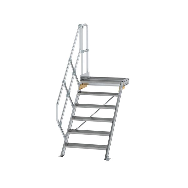 Günzburger Steigtechnik Treppe mit Plattform 45° Stufenbreite 800 mm 6 Stufen Aluminium geriffelt