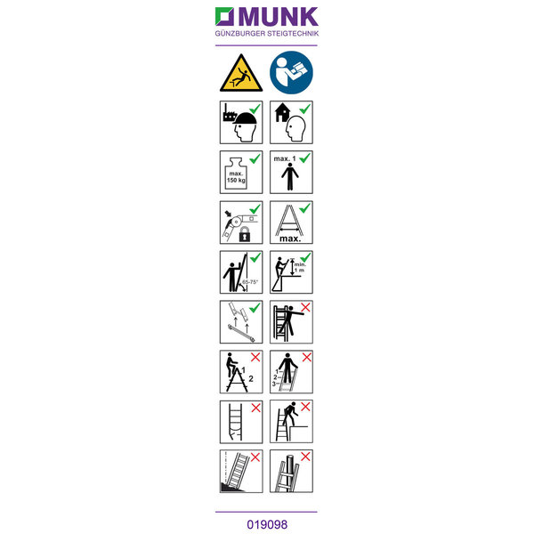 Günzburger Steigtechnik Hinweis-Aufkleber für Vielzweckleiter 4-teilig Aufkleber 19091