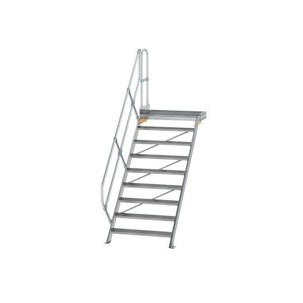 Günzburger Steigtechnik Treppe mit Plattform 45° Stufenbreite 1000 mm 9 Stufen Aluminium geriffelt