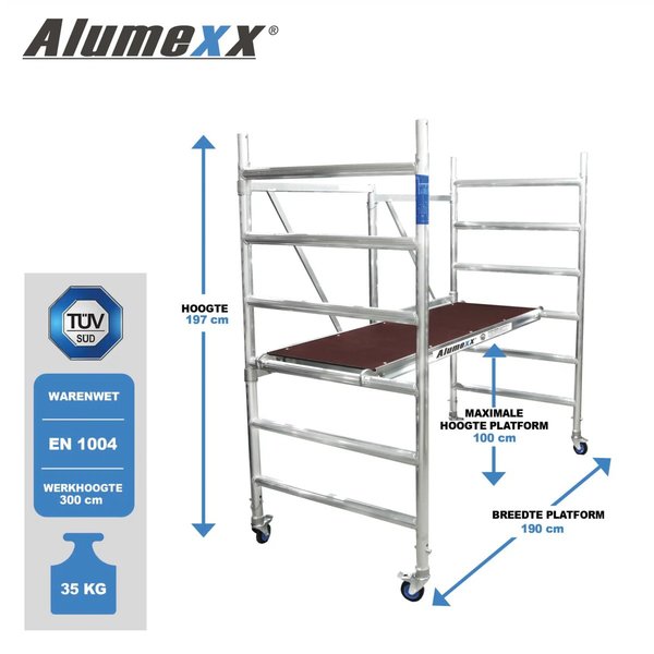 Alumexx FS 100 - Fahrgerüst/Faltgerüst Arbeitshöhe bis 3m, Plattform ohne Luke