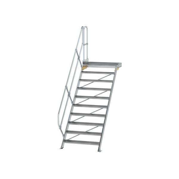 Günzburger Steigtechnik Treppe mit Plattform 45° Stufenbreite 1000 mm 10 Stufen Aluminium geriffelt