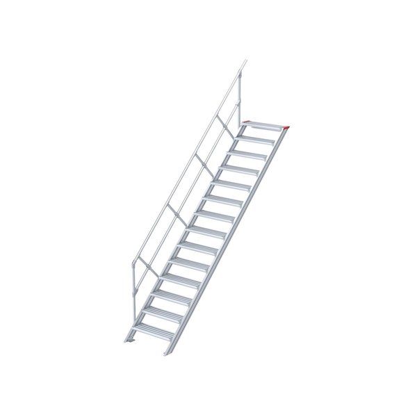 Euroline Treppe 45 Grad, 600 mm Stufenbreite, 1 Handlauf,  Stufenausführung Alu – gerieft 14 Stufen