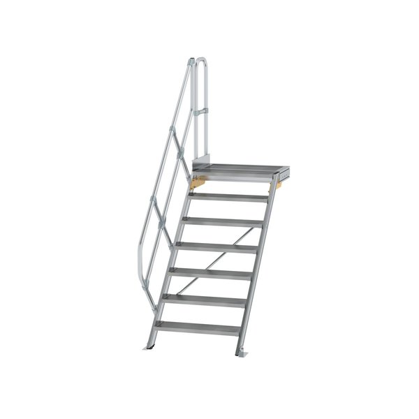 Günzburger Steigtechnik Treppe mit Plattform 45° Stufenbreite 800 mm 7 Stufen Aluminium geriffelt