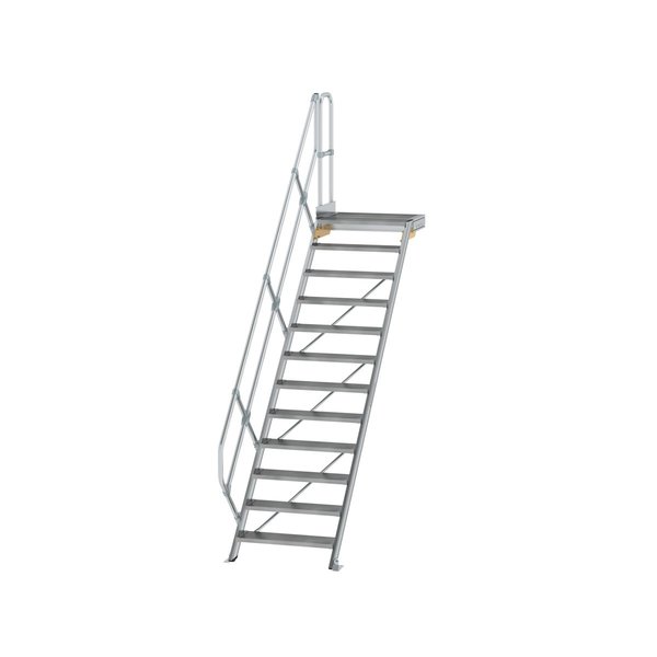 Günzburger Steigtechnik Treppe mit Plattform 45° Stufenbreite 800 mm 12 Stufen Aluminium geriffelt