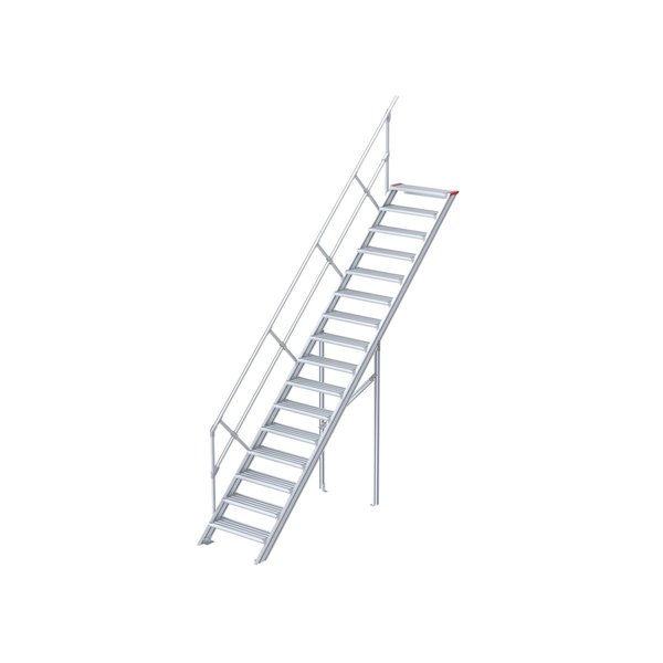 Euroline Treppe 45 Grad, 600 mm Stufenbreite, 1 Handlauf,  Stufenausführung Alu – gerieft 16 Stufen