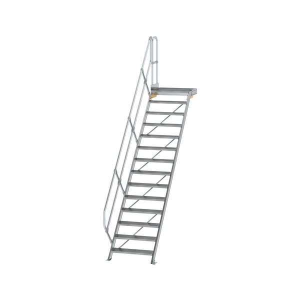 Günzburger Steigtechnik Treppe mit Plattform 45° Stufenbreite 800 mm 14 Stufen Aluminium geriffelt