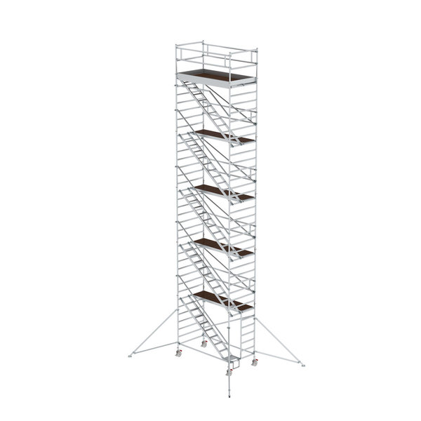 Günzburger Steigtechnik Rollgerüst 1,35 x 2,45 m mit Schrägaufstiegen & Ausleger Plattformhöhe 10,35 m