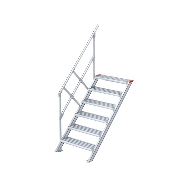 Euroline Treppe 45 Grad, 1000 mm Stufenbreite, 1 Handlauf, Stufenausführung Alu – gerieft 6 Stufen