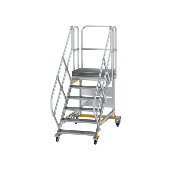 Günzburger Steigtechnik Plattformtreppe 45° fahrbar Stufenbreite 800 mm 6 Stufen Aluminium geriffelt