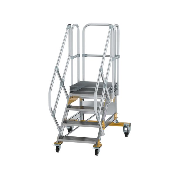 Günzburger Steigtechnik Plattformtreppe 45° fahrbar Stufenbreite 600 mm 4 Stufen Aluminium geriffelt