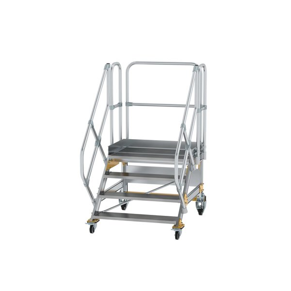 Günzburger Steigtechnik Plattformtreppe 45° fahrbar Stufenbreite 1000mm 4 Stufen Aluminium geriffelt