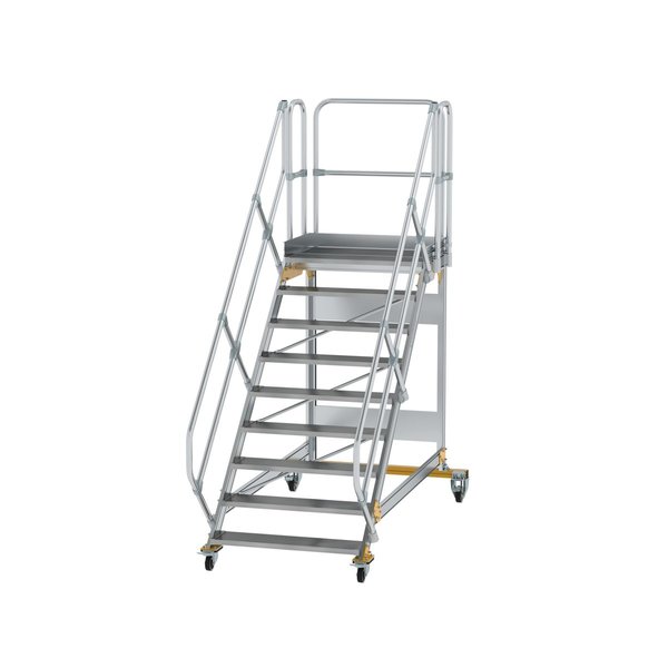 Günzburger Steigtechnik Plattformtreppe 45° fahrbar Stufenbreite 1000mm 9 Stufen Aluminium geriffelt