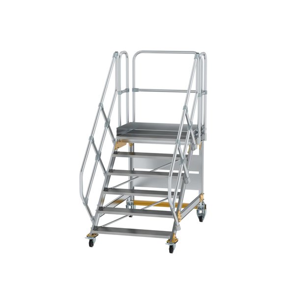 Günzburger Steigtechnik Plattformtreppe 45° fahrbar Stufenbreite 1000mm 6 Stufen Aluminium geriffelt