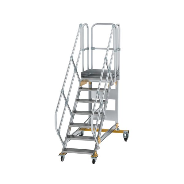 Günzburger Steigtechnik Plattformtreppe 45° fahrbar Stufenbreite 600 mm 7 Stufen Aluminium geriffelt