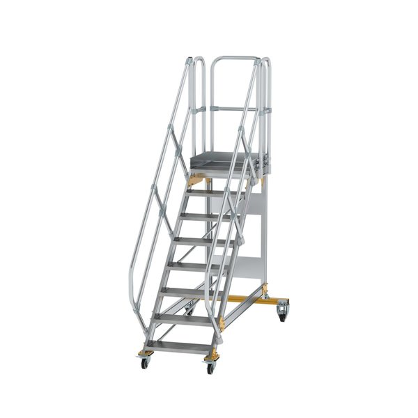 Günzburger Steigtechnik Plattformtreppe 45° fahrbar Stufenbreite 600 mm 8 Stufen Aluminium geriffelt