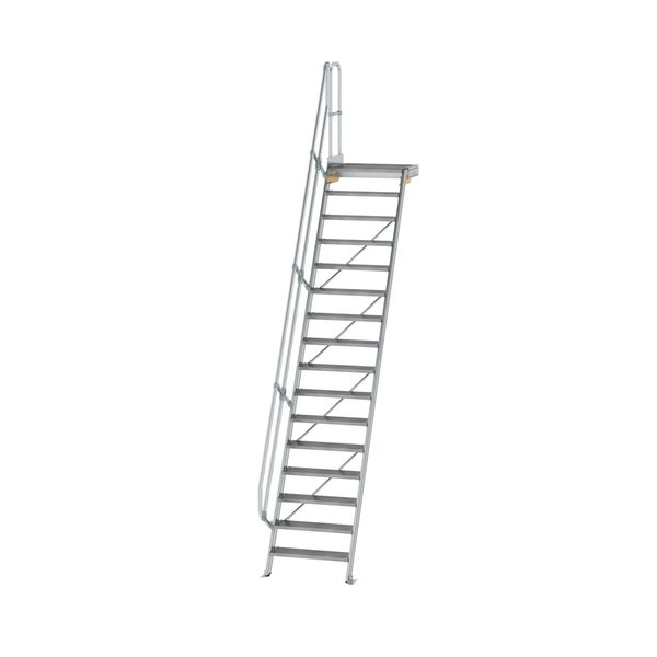 Günzburger Steigtechnik Treppe mit Plattform 60° Stufenbreite 800 mm 16 Stufen Aluminium geriffelt