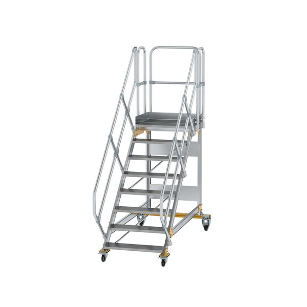 Günzburger Steigtechnik Plattformtreppe 45° fahrbar Stufenbreite 800 mm 8 Stufen Aluminium geriffelt