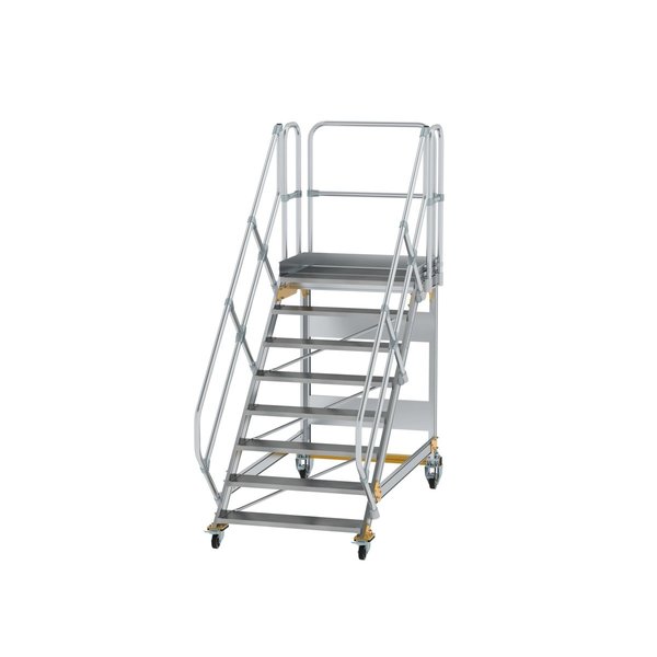 Günzburger Steigtechnik Plattformtreppe 45° fahrbar Stufenbreite 1000mm 8 Stufen Aluminium geriffelt