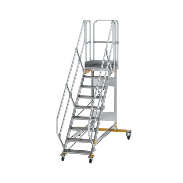 Günzburger Steigtechnik Plattformtreppe 45° fahrbar Stufenbreite 600 mm 9 Stufen Aluminium geriffelt