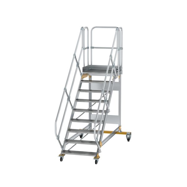 Günzburger Steigtechnik Plattformtreppe 45° fahrbar Stufenbreite 800 mm 9 Stufen Aluminium geriffelt